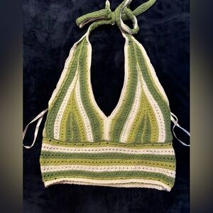 Green crochet hollister halter top